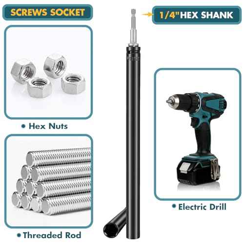 Blulu 9/16"(14mm) Power Nut Driver, Nut Runner Hollow Socket with 1/4" Hex Shank, Fit Long Bolts and Ductwork for Overhead Fastening Applications Operations(2 Packs,10 Inch)