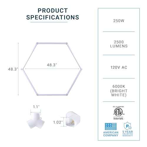 PARMIDA Hexagon LED Garage Lights, Ultra Bright 250W, 25000LM, ETL/FCC, Honeycomb Modern Ceiling Lighting System for Car Detailing Garage, Workshop, Gym, Shop, Basement (25 Pack, 5 Grids - 6000K)