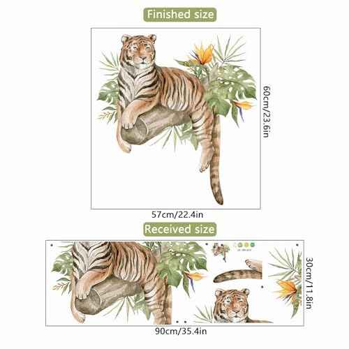Lazy Tiger Tropical Greenery Wall Stickers, sacinora Wild Jungle Animal Wall Decals Removable Vinyl Peel and Stick for Living Room Bedroom Nursery Kids Room Art Decorations
