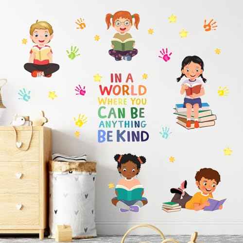 Yovkky Reading Kids Equality Inspirational Wall Decals Stickers, Positive Quote Book Neutral Toddler Nursery Classroom Decor, Diversity Home Decorations School Library Playroom Girls Boys Bedroom Art