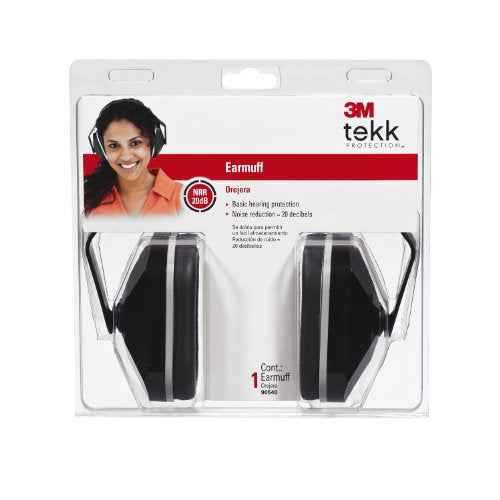 3M Safety TEKK Protection Basic Earmuff, Noise Reduction Rating (NRR) 20 dB, Fully Adjustable Ear Muffs, Soft Foam Ear Cushions Offer All Day Comfort, Black, One Size Fits Most (90540)