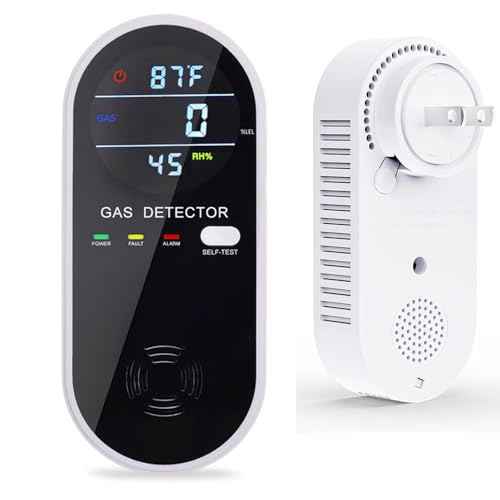 Natural Gas Detector, 3 in 1 Plug-in Propane Gas Detector(Gas, Temperature and Humidity Display), Combustible Gas Detector for Home & RV Gas Leak Detector for LNG, LPG, Methane