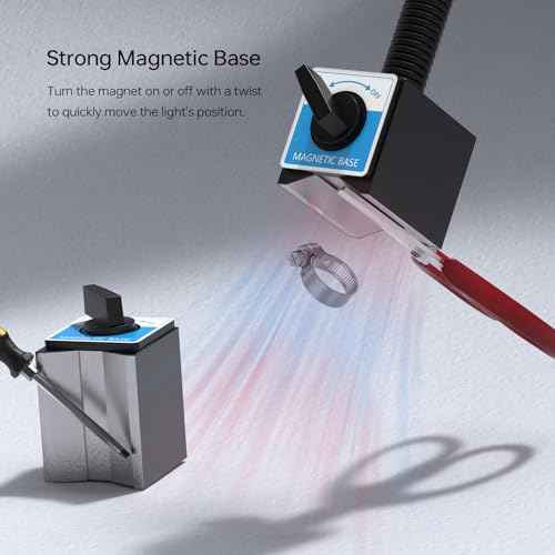 Magnetic Light, 1200 Lumen 120v Flexible Gooseneck Work Light with Adjustable Magnetic Base for CNC Milling Drill Press Sewing Machine Industrial Lighting, 12W