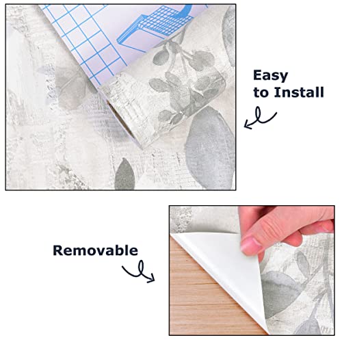 GaliGali Peel and Stick Wallpaper, Grey Floral Wall Paper, Self-Adhesive Wallpaper Peel and Stick Removable Vinyl Waterproof Contact Paper for Home Decor, 17.3" x 118", No.5198-3