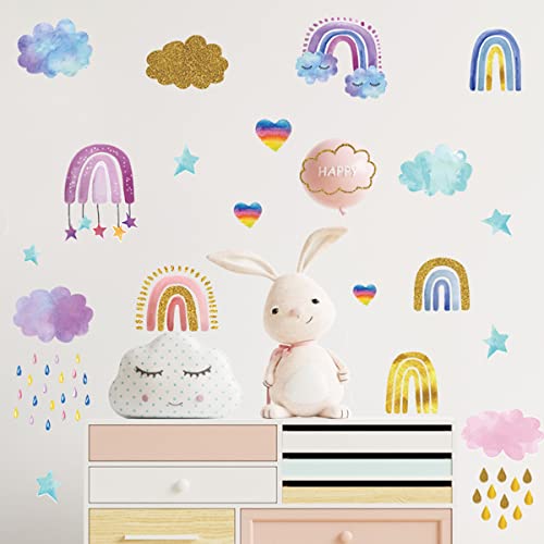 Rainbow Wall Decals Stickers Rainbow Wall Decor for Kids Room Little Girls Bedroom Nursery Playroom Daycare Classroom Parties Decoration (D)