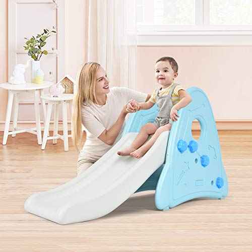 BABY JOY Kids Slide, Freestanding Baby Mini Play Climber Slide Set for Indoor Outdoors Use, Children Toy Playset with Non-Slip Widened Pedals, Suitable for 6 Month - 8 Years Baby Toddler (Blue)