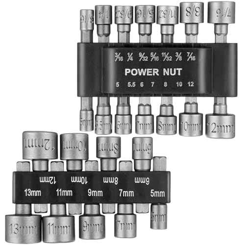 23 Pcs Power Nuts Driver Drill Bit Tools Set 1/4'' Driver Hex Shank Keys Metric Socket Wrench Screw Impact Bit Set for Power Tools, Electric Drills Screwdrivers Socket Wrench