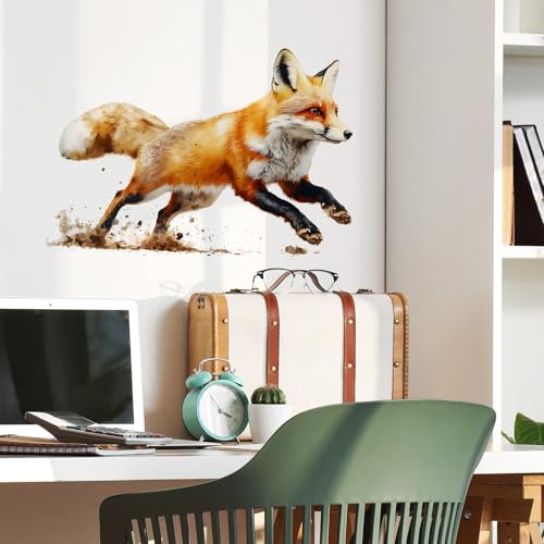 Running Fox Wall Decals Removable Animal Vinyl Stickers for Nursery Living Room and Kids Playroom Woodland Theme Decor Peel and Stick Wall Art
