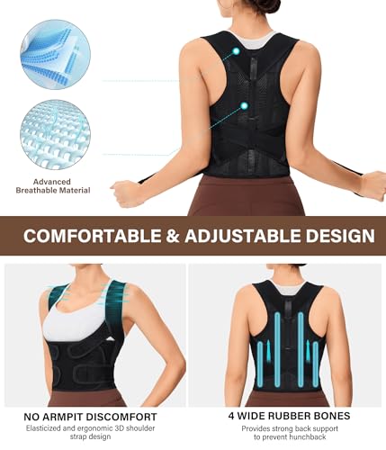 URSEXYLY Back Brace Posture Corrector for Women Breathable Posture Brace Adjustable Full Back Support Brace,Upper and Lower Back Pain Relief(Large,Black)