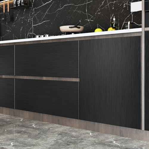 Black Stainless Steel Wallpaper Peel and Stick Backsplash Refrigerator Wrap Metallic Black Contact Paper for Cabinets Countertops Modern Furniture Upgrade Brushed Wallpaper Removable Film 15.75"¡¿78"
