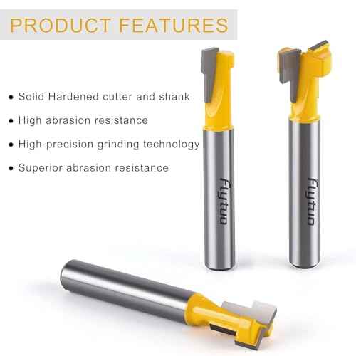 3Pcs Keyhole Router Bits Set 1/4" Shank, Carbide T-Slot Router Bit with 5/16 & 3/8 & 1/2 Inch Blade Diameter for Wood Hex Bolt T-Track Slotting Milling Cutters Set