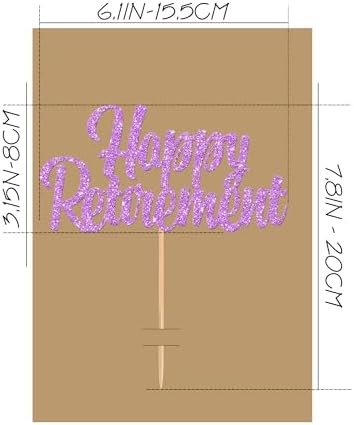 Happy Retirement Cake Topper - Glitter Purple Retirement Party Cake Decorations, Picks for Retired Cake Smash Decor, Happy Retirement Sign Cake Top Photo Booth Props (Purple)