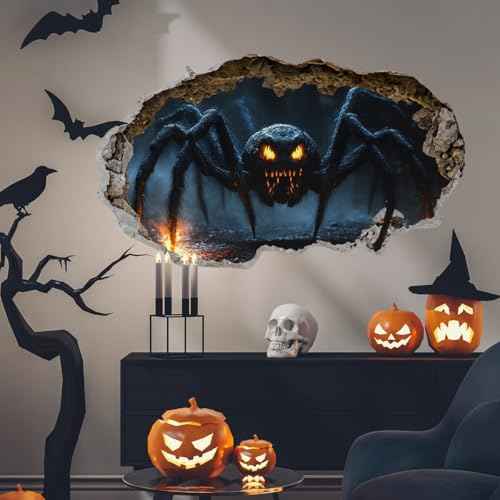3D Halloween Spider Wall Decal, Giant Scary Spider Wall Sticker, 26.37x15.74 inches, Spooky Home Decoration