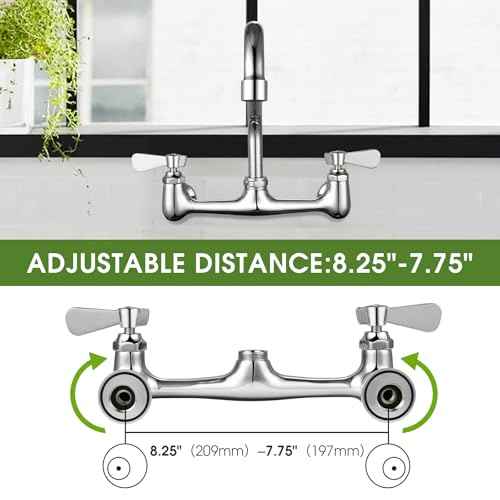 Kitchen Sink Faucet Wall Mount - 8 Inch Center Wall Mount Commercial Kitchen Sink Faucet with 12" Swivel Spout - Dual Lever Handles - Brass Constructed & Chrome Polished