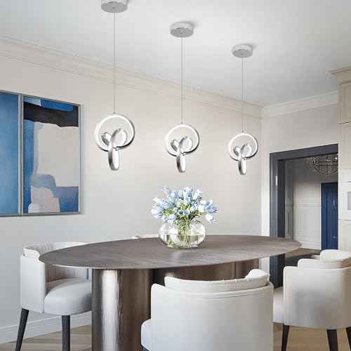 6000K Modern Pendant Light Fixtures, LED Pendant Lights Kitchen Island Lighting Adjustable Height Chrome Hanging Lights for Dining Room Kitchen Bedroom, 1Pack
