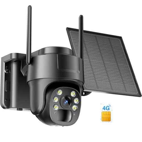 KKB 4G LTE Cellular Security Camera, No WiFi Security Camera Outdoor Built-in SIM Card Unlimited Data Plan, Solar Powered, 2K Wireless Cam Color Night Vision, PIR Motion Sensor, 355¡Æ View, 2 Way Talk