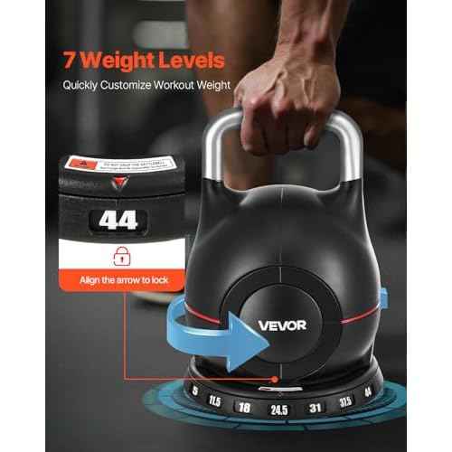 VEVOR Kettlebell, Adjustable Kettlebell with 7 Weight Levels, Die-Cast Aluminum and ABS Material, for Grip Strength Training, Full-body Workout & Cross-Training