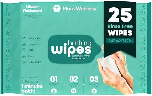 No Rinse Washing/Bathing Wipes - Just Add Water - Shower Cleansing Sponge/Wipes - Original Latherz - Soap Infused Dry Shower - Bulk 4 Pack of 25 Cloths (100 Total) - By Latherz