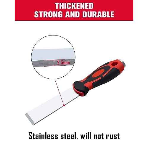 ROTATION Soft Grip, Heavy Duty, Scraper with Hammer End, 1.2", Stainless Steel Putty Knife, 1.2 inch, extra thick