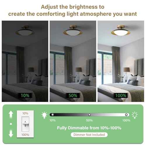 Small Dimmable Mid Century Modern Ceiling Light,5CCT LED Black Gold Semi Flush Mount Ceiling Lamp,for Hallway Entryway Bedroom Laundry Room Kitchen Light Fixture 2700K-6000K,11.81 in