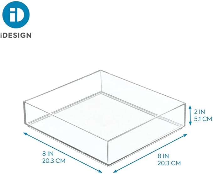 iDesign Decorative Countertop Vanity Tray Organizer for Bathroom, Bedroom, Closet, Entryway, The Clarity Collection Ã¢ÂÂ 8" x 8" x 2", Clear