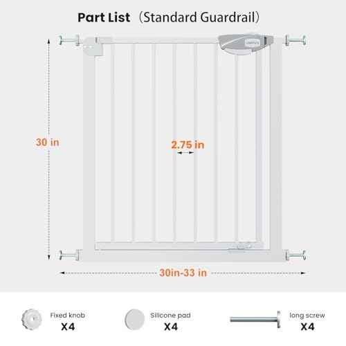 Auto-Close Baby Gate for Stairs & Doorways Dog Gate - Adjustable Steel Safety Gate with Dual Lock, Fits 29"-33" Wide, Pressure Mount No Drilling (White, 30-33" W x 30" H)