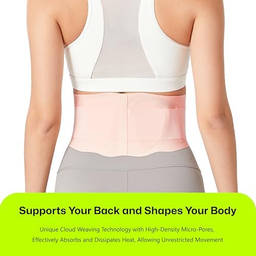 Ultra Thin Back Brace for Lower Back, Breathable Lightweight Back Brace for Women & Men (Pink, Small)