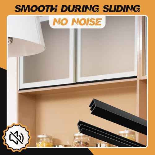 Landical 4 Sets 4 ft Long Plastic Sliding Cabinet Door Track Hardware Set for 1/4" Thick Panels Glass Window Cabinet Door Track for Sliding Closet Doors, Easy Quick Installation (Black)