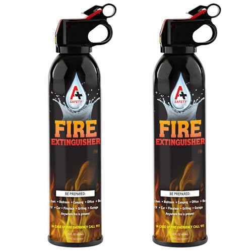 A+ Safety Portable Fire Extinguisher | 6-in-1 Small Fire Extinguisher for Home, Garage, Kitchen, Car | For Electric, Textile and Grease Fires | Non-Toxic, Easy Clean | Wall Mount Incl (2PK)