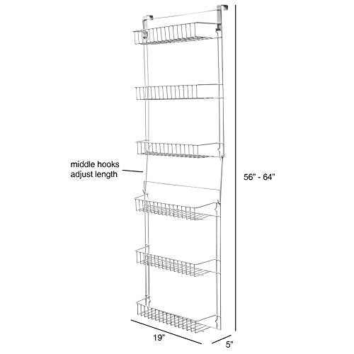 Over the Door Organizer - 6-Tier Adjustable Pantry Shelves and Rack for Kitchen Organization - Organization and Storage by Lavish Home (White)