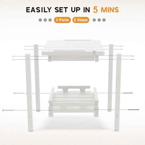 NALONE Shower Bench, HDPE Shower Benches with Storage Shelf & Handles, Indoor and Outdoor Use (White)