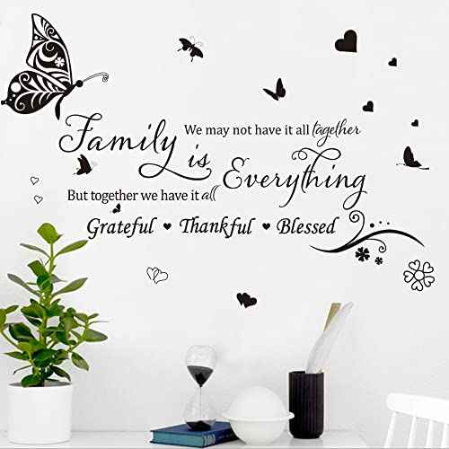 Runtoo Family is Everything Wall Decals Quotes Butterfly Inspirational Lettering Wall Stickers Home Bedroom Living Room Kitchen Wall Decor