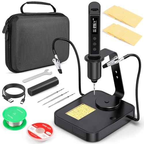 Soldering Iron Kit, Cordless Soldering Gun with 2 Helping Hands, 2s Fast Heating 356-896¢µ OLED Solder Kit, Auto Sleep, Includes 360¡Æ Swivel Stand, C210 Tips, Wire, Wick, Sponges, Wrench, Black