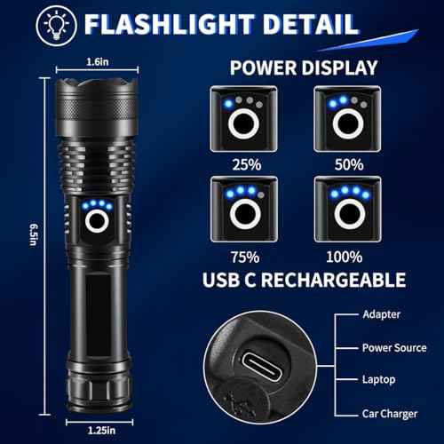 3Pack Rechargeable Flashlights High Lumens, Super Bright Flashlight, 5Modes LED Flashlight Rechargeable, Adjustable Tactical Flashlights High Powered, Flash Lights for Emergency Camping Home