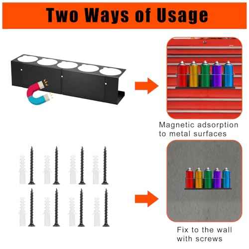 Kokone Magnetic Spray Bottle Holder 2 Pcs with Notch Cutout 5 Holes Wall Mounted Metal Spray Bottle Organizer Black for Garage, Workspace, Tool Cart, Trailers