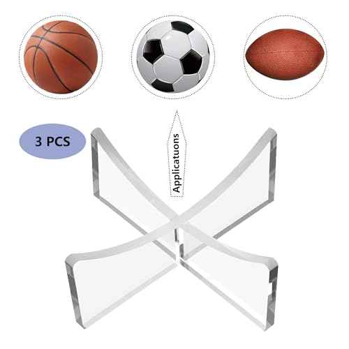 Basketball Stand, 3-Pack Acrylic Ball Stand for Display, Clear Storage Holder for Football Basketball Soccer Volleyball Rugby