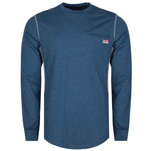 BOCOMAL FR Shirts for Summer Breathable Vented Design 6oz Heather Jersey Flame Resistant Long Sleeve Crew T Shirt