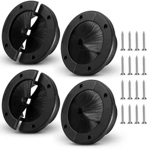 4 Pack 4" Round Brush Grommet Large Split Grommet Raised Floor Airflow Management for Home Data Center Wall Floor Cable Management