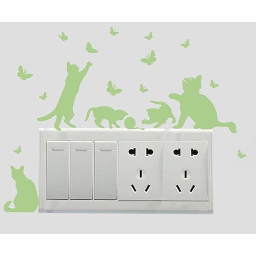 2pcs Light Switch Decals Glow in The Dark Cats Play with Butterflies Animal Pattern Wall Stickers Light Switch Decor Art Mural Paste (ALQ2022-002)