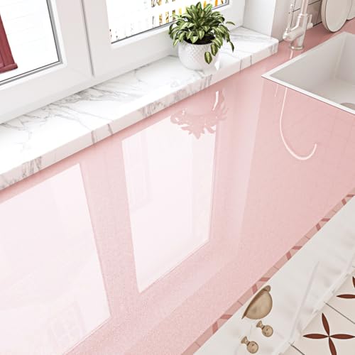15.8''x80'' Glossy Pink Contact Paper for Countertops Shiny Pink Peel and Stick Wallpaper Self Adhesive Glitter Contact Paper for Cabinets Bathroom Dresser Table Vinyl Film Wall Stickers