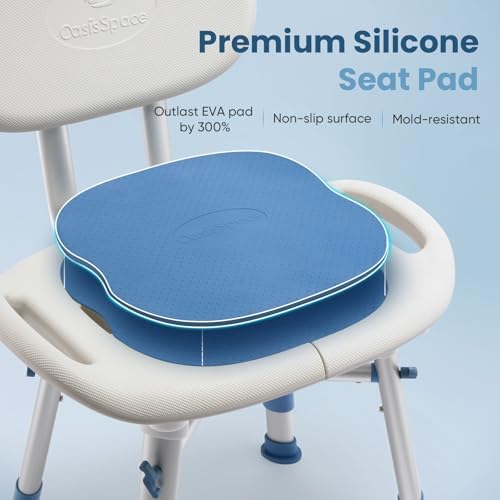 OasisSpace Shower Chair with Removable Back,Upgrade 60% Enlarged Seat Design Shower Stool,Heavy Duty Shower Seat for Inside tub 500lbs(Blue)