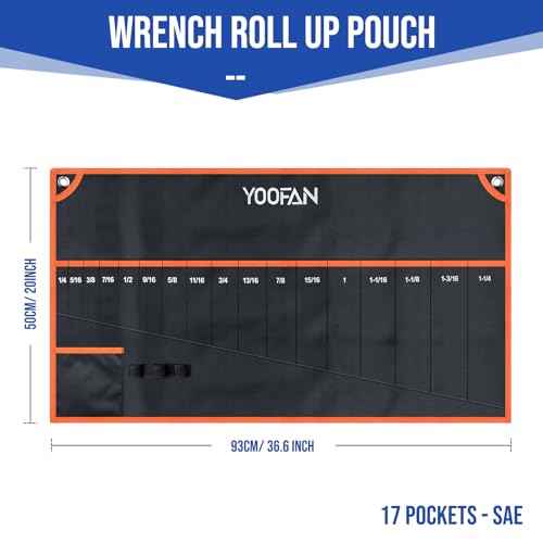 YOOFAN Wrench Roll Up Pouch ? Wrench Organizer Bag with Handle, Wrench Holder for Hanging (17+1 SAE)