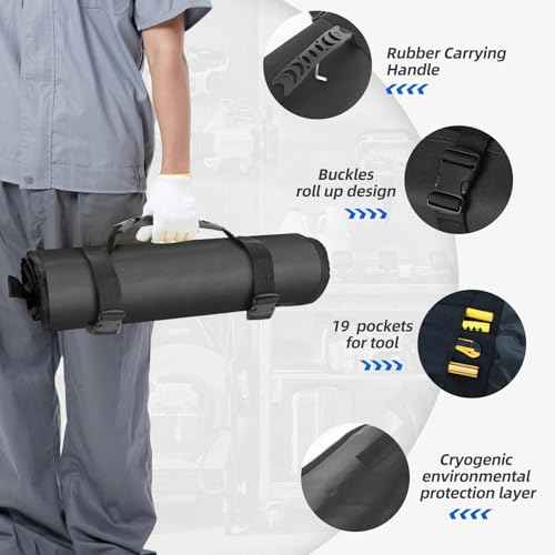 Portable Rollup Toolbag 19-Slot Empty Tool Organizer Heavy Duty Motorcycle Tool Roll Bag Organizer Tools Bags Mens gifts for Him - Mechanic & Electrician