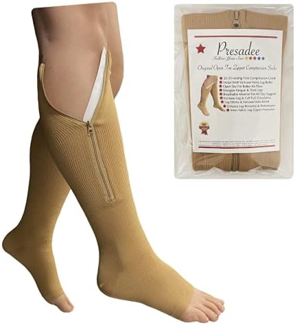 Original Open Toe 20-30 mmHg Firm Compression Circulation Zipper Socks (Beige, 5X-Large)
