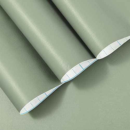 practicalWs Sage Green Wallpaper Stick and Peel Green Contact Paper 17.7'' x 118.1'' Removable Wallpaper Self-Adhesive Vinyl Solid Wall Paper for Bedroom Kitchen Cabinets