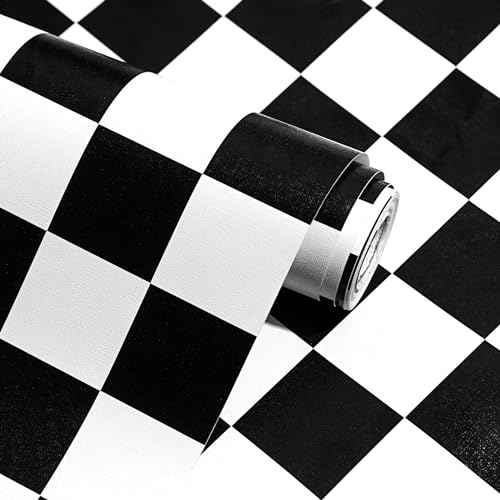 Modern Peel and Stick Wallpaper Black and White Mosaic Checkered Contact Paper 17.7"x118" Self Adhesive Lattice Wallpaper Removable Decorative Wallpapers for Bedroom Countertops Cabinet Vinyl Roll