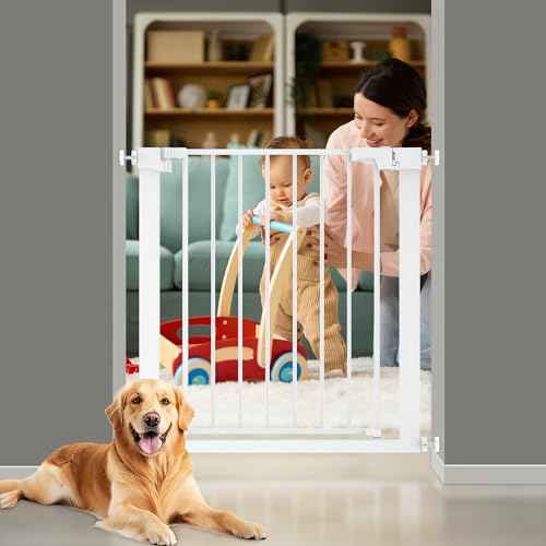 29-32" Metal Baby Gate for Stairs/Doorways, 30" Tall Pressure Mounted Pet Gates, Auto-Close Child Safety Gate, No Drilling Easy Walk-Through Dog Gate Indoor, White