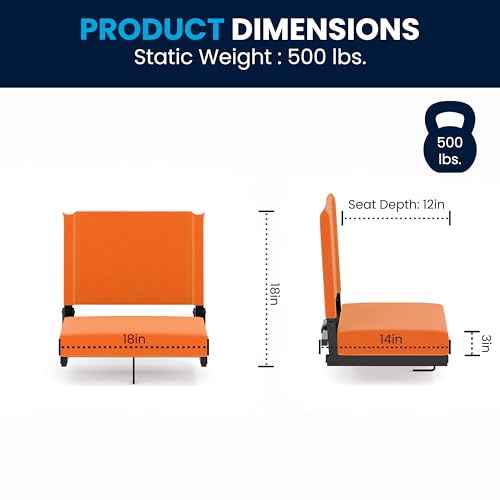 Flash Furniture Grandstand Portable Stadium Seats for Bleachers or Benches, Folding Padded Stadium Chairs with Handle, Pack of 2, 500 lb. Weight Capacity, Orange