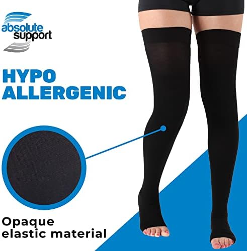 ABSOLUTE SUPPORT Compression Thigh High Stockings 20-30mmHg for Swelling, Silicone Border & Open Toe Socks for Women & Men, A213SW