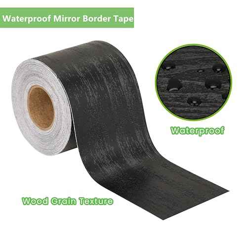 10M Black Mirror Border Wood Grain Wallpaper Border Removable PVC Peel and Stick Bathroom Mirror Frame Border Tape (Black, 3.1 Inch x 33FT)